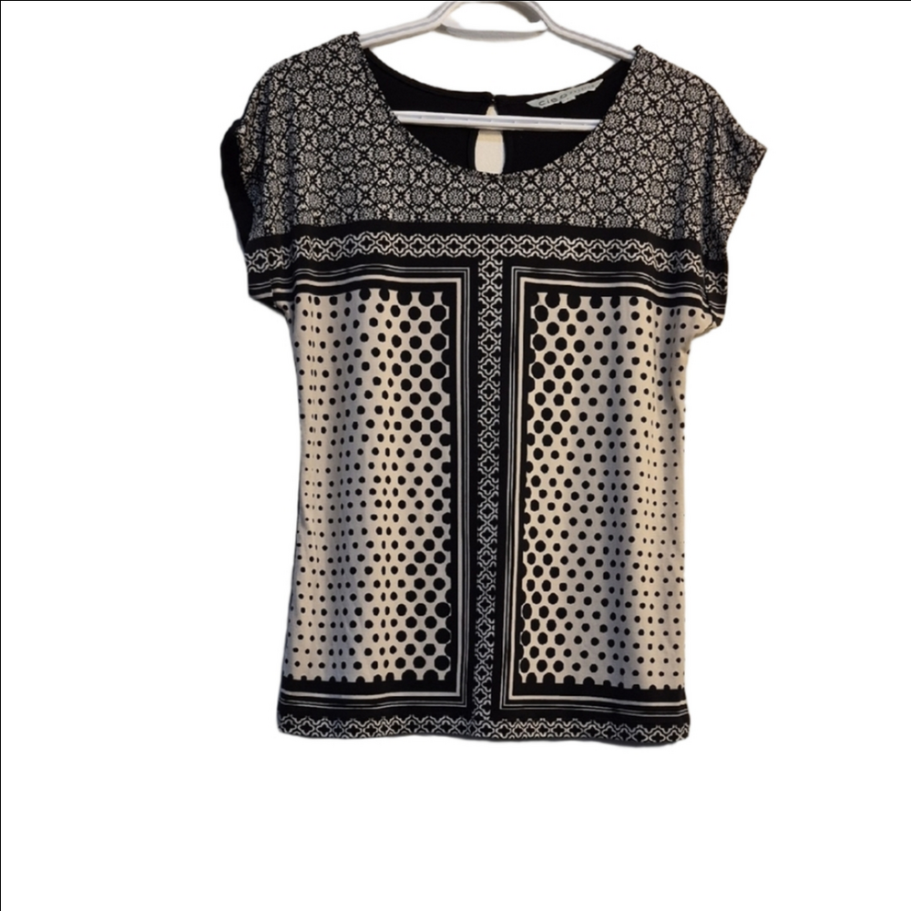 🌟4 for 15🌟 cleo Black and White Mixed-Print Short Sleeve Blouse